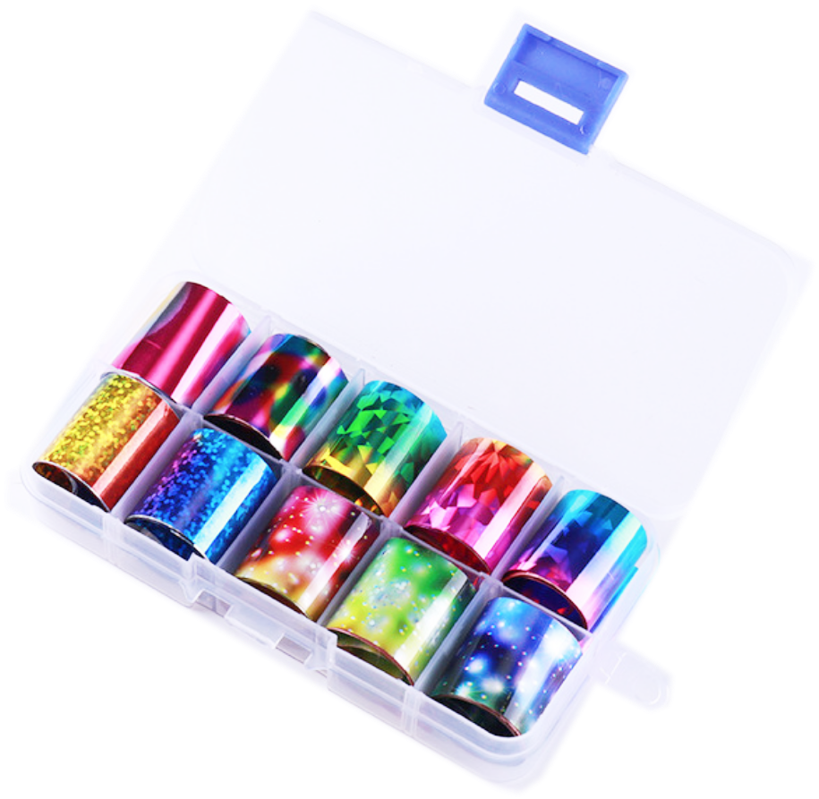Rainbow And Galaxy Effect Foil Set Of 10 In Case - Nail Art (952x972), Png Download