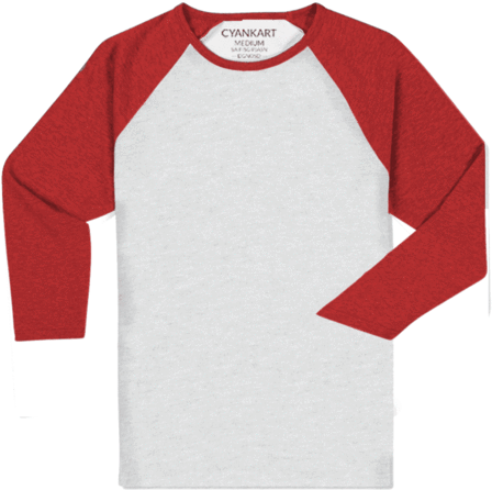 Raglan 3/4th Sleeve White And Red T-shirt - Red T Full Sleeve Shirt (452x480), Png Download