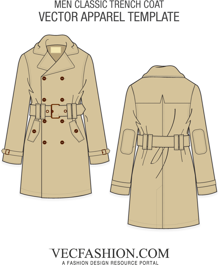 Classic Trench Coat Vector Template - Track Pants Template (1000x1000), Png Download