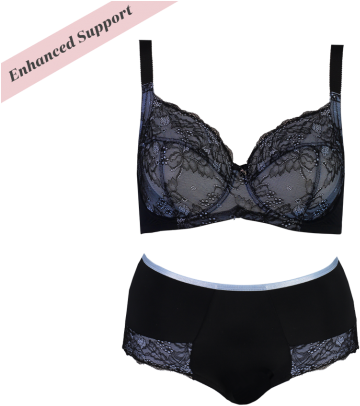 Enhanced Support Contrast Lace Set Black & Serenity - Bra (479x444), Png Download