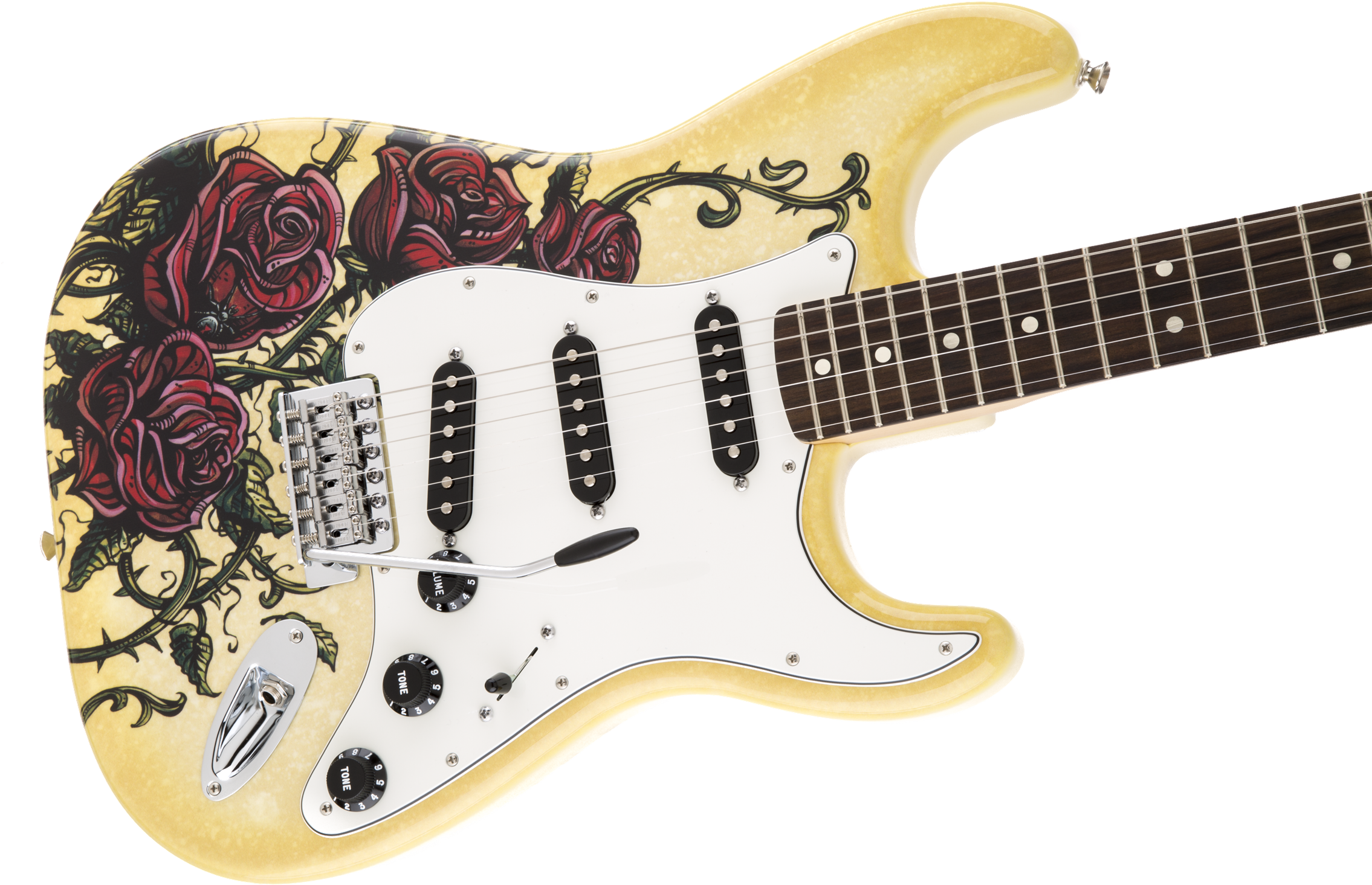 Rose Tattoo Stratocaster Guitar, Fender - David Lozeau Stratocaster (2400x1599), Png Download