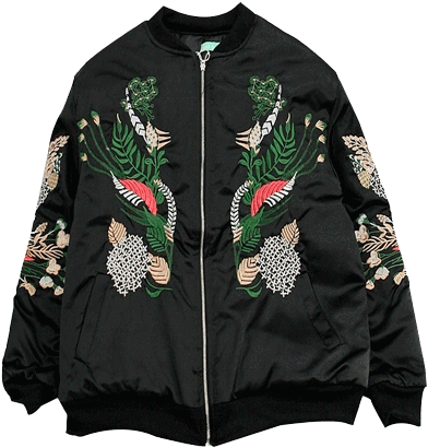 Itgirl Shop Chinese Plants Embroidery Black Silk Outwear - Jacket (460x460), Png Download