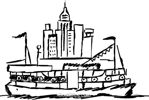 Ferry Boat Royalty Free Vector Clip Art Illustration - Ferry Boat Clip Art Black And White (480x323), Png Download