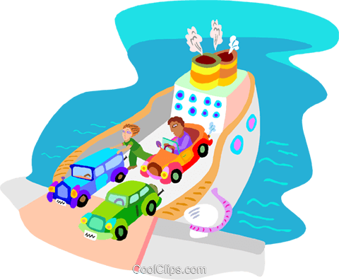 Ferry Boat With Cars Royalty Free Vector Clip Art Illustration - Clipart Ferry (480x396), Png Download