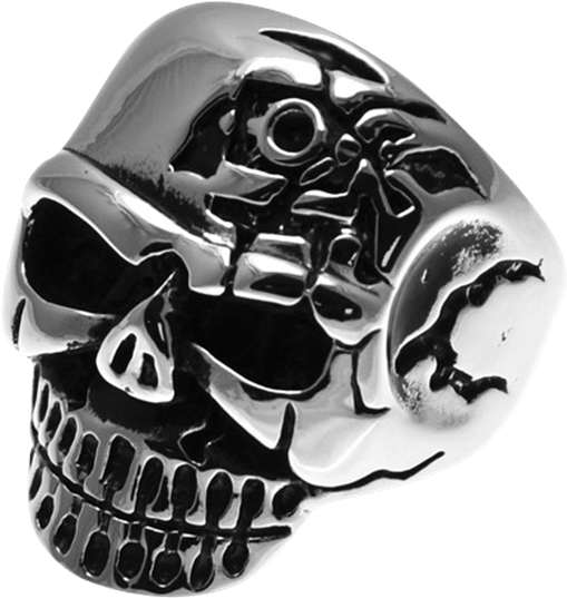 Stainless Steel Terminator Skull Ring - Men's Stainless Steel Biker Halloween Rocker Gothic (555x555), Png Download