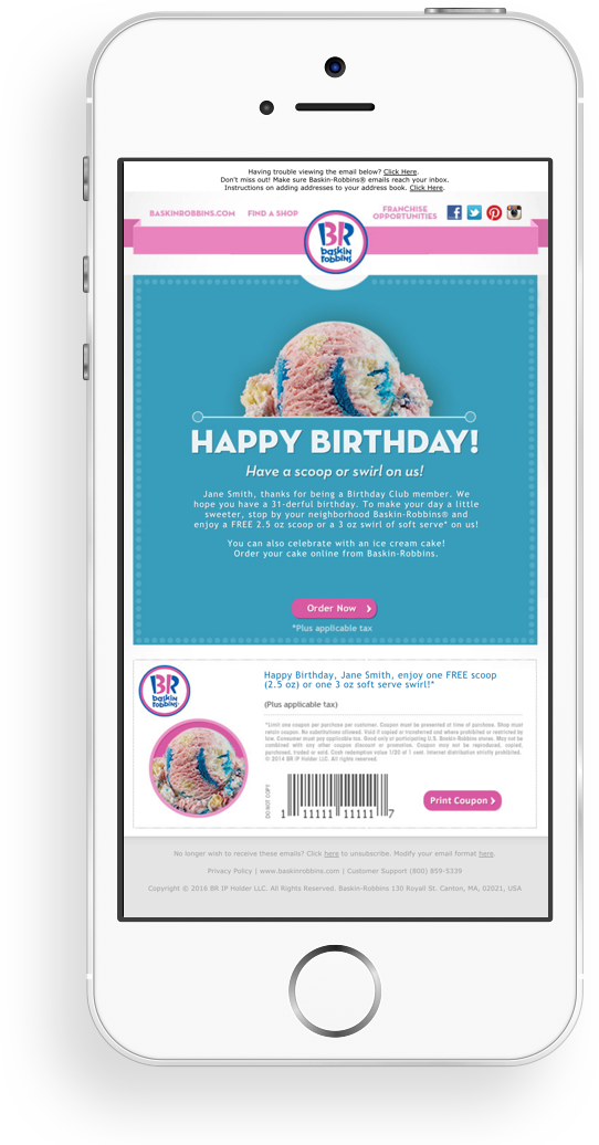 Valid At Participating U - Baskin Robbins Free Scoop Coupon (542x1036), Png Download