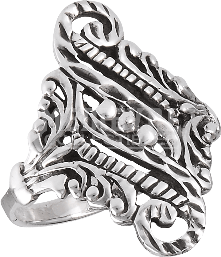 Sterling Silver Scrollwork Ring - .925 Sterling Silver Victorian Filigree Ring Size 5-9 (834x834), Png Download