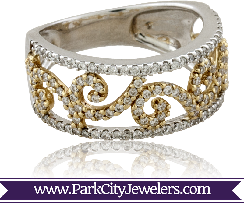 Scroll Work Two Toned Diamond Ring - Green Amethyst Diamond White Gold Ring (800x800), Png Download