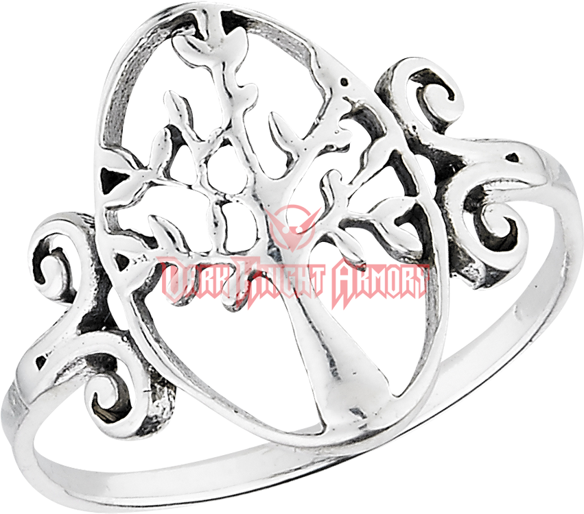 Sterling Silver Scrollwork Tree Ring - Interesting Tree Of Life Oval Outlined Sterling Silver (850x850), Png Download