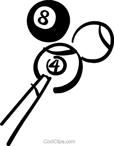 Pool Cue And Balls Royalty Free Vector Clip Art Illustration - Sinuca Preto E Branco Png (374x480), Png Download