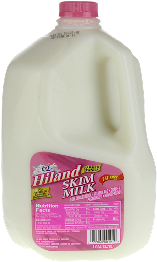 Hiland Fat Free Skim Milk Gallon - Hiland Fat Free Skim Milk - 1 Gal Jug (358x600), Png Download