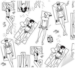 Group Women Beach Sun Summer Rest Black White Seamless - Beach (400x400), Png Download