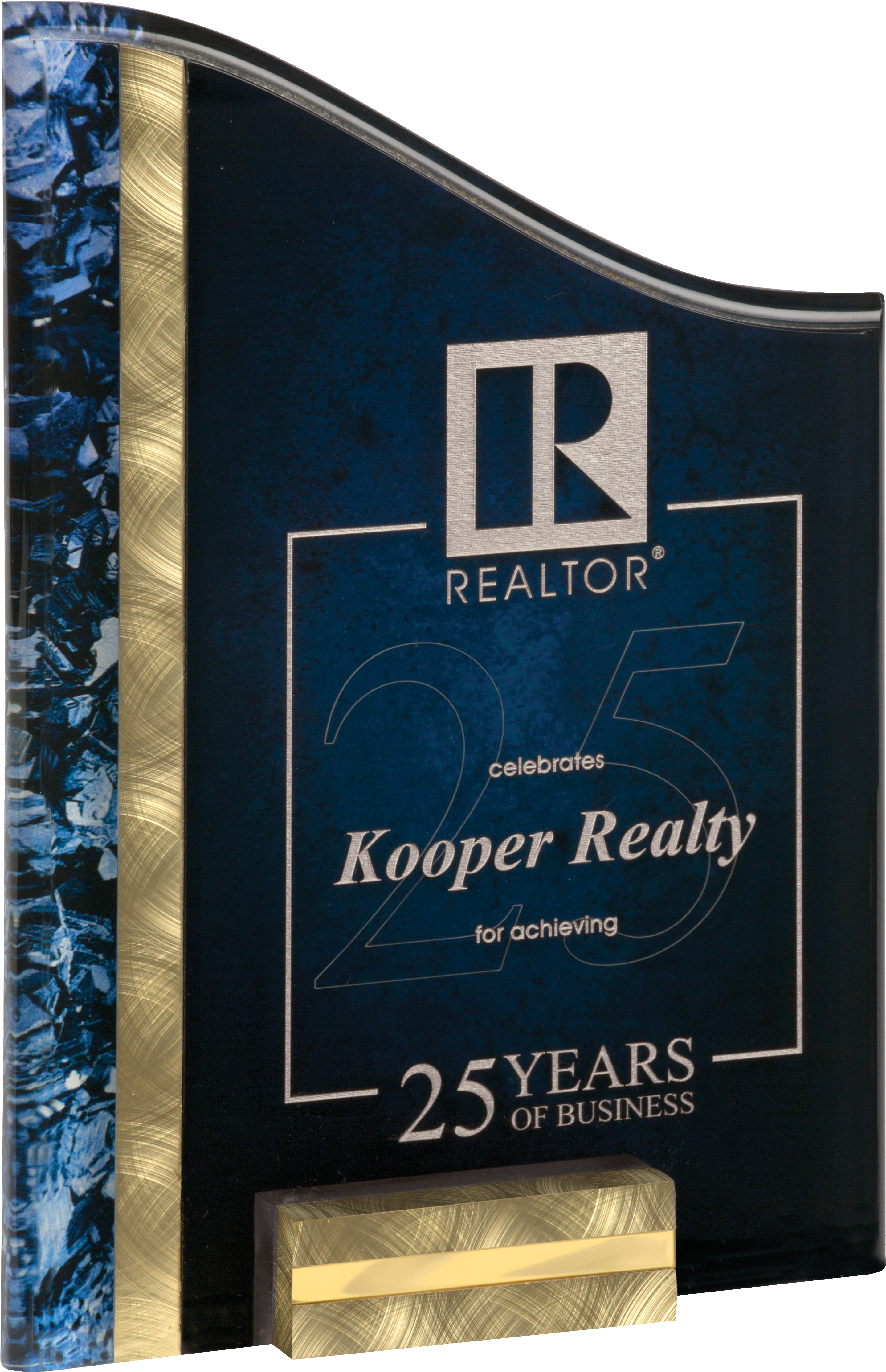 7″ X 10″ Gold & Blue Sunray Acrylic Award With Base (3450x4908), Png Download