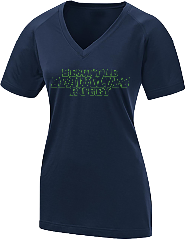 Women's V Neck Rugby Outline T Shirt - T-shirt (365x480), Png Download