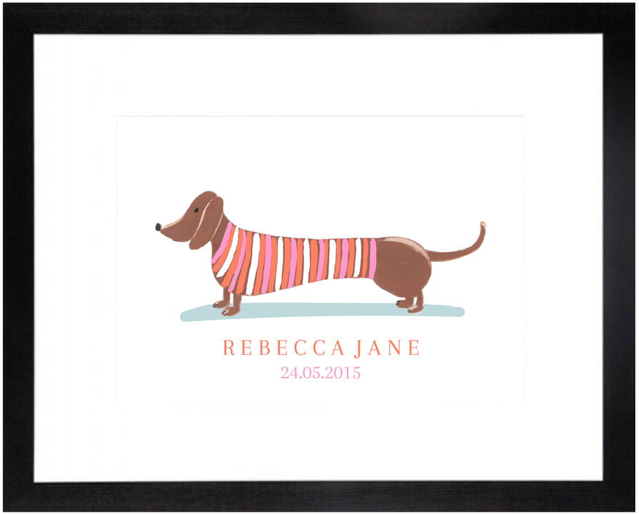 Sausage Dog Art Print Personalised For Kids - Basset Hound (1100x777), Png Download