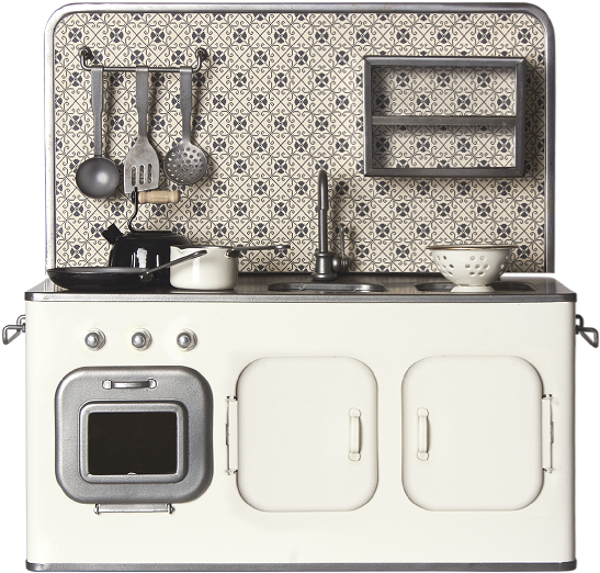 Image Of Metal Kitchen With Utensils Pots And Pans - Maileg Kitchen (650x542), Png Download