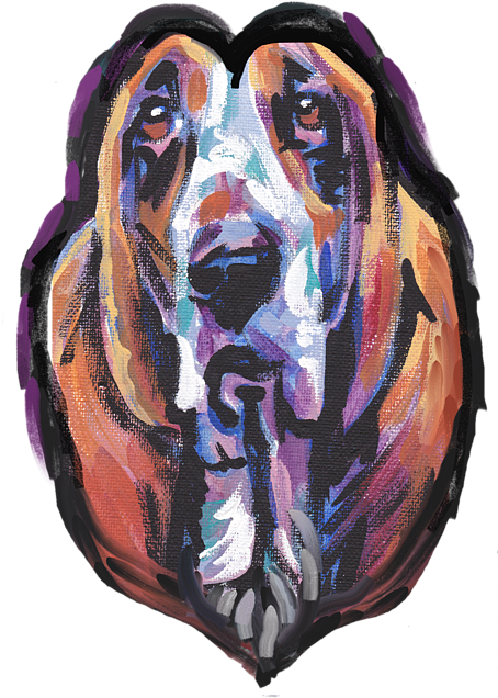 Bleed Area May Not Be Visible - Basset Hound Painting (477x700), Png Download