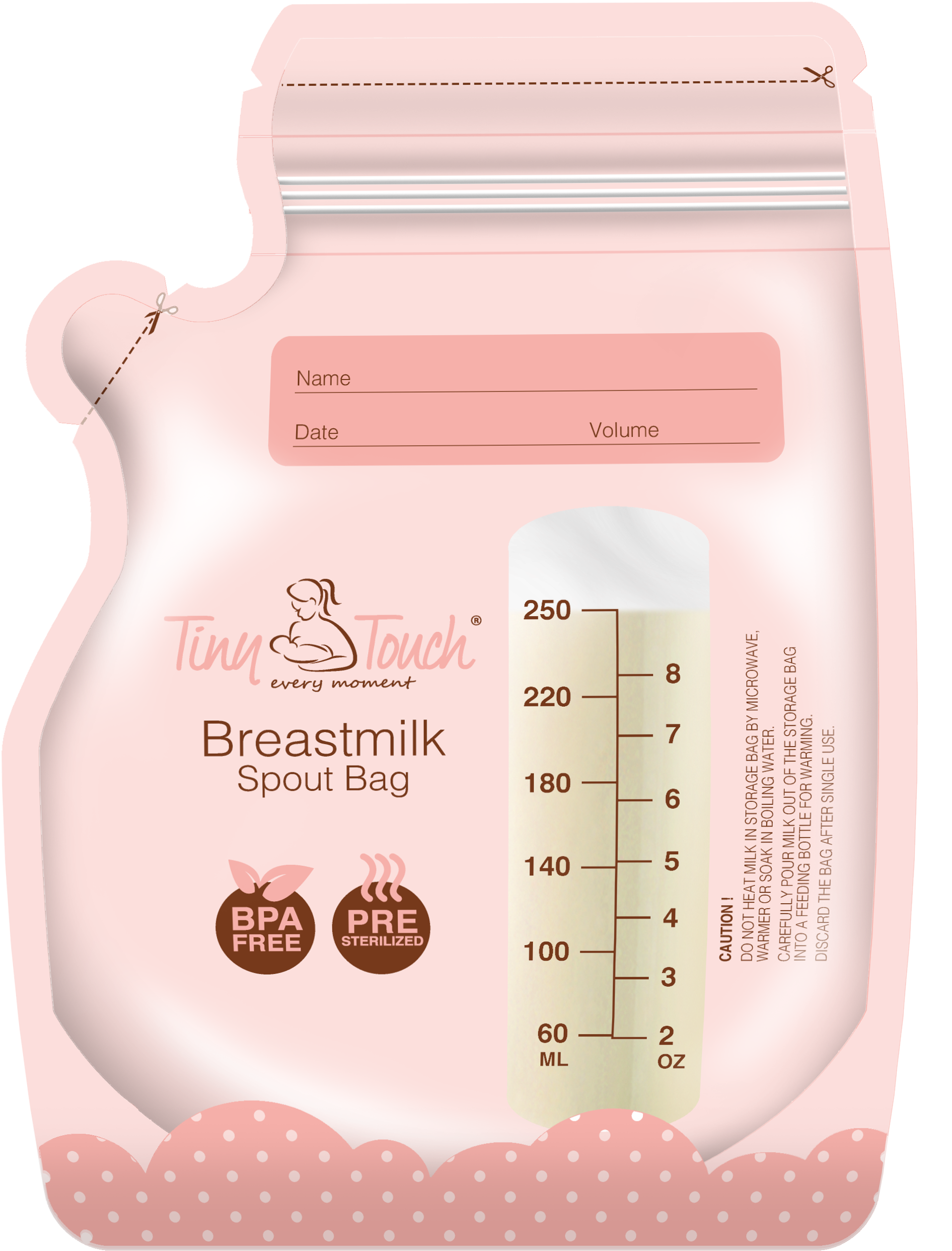 Tiny Touch Accessories Breast Milk Bag With Spout 250ml/8oz - Label (2091x2846), Png Download