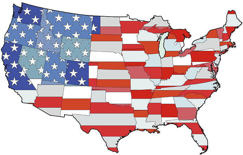Patriotic Flag Clipart Natural Born Citizen - United States Of America Map Flag (795x506), Png Download