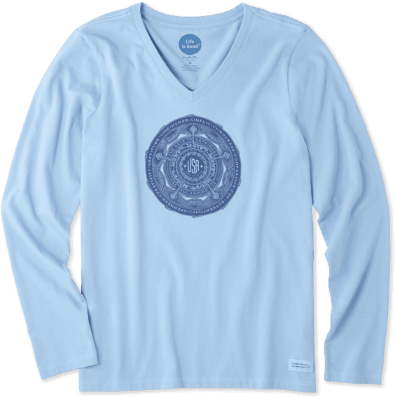 Women's Keys To Happiness Usa Long Sleeve Crusher - Life Is Good Women's Keys To Happiness Usa Long Sleeve (570x570), Png Download