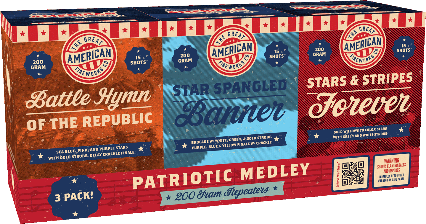 Patriotic Medley, A 200 Gram Repeater 3 Set - Carton (1500x1500), Png Download