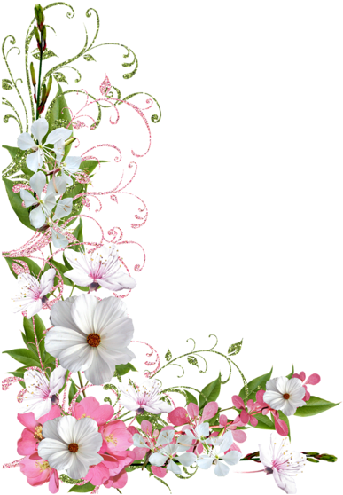 Flower Border Clipart, Flower Frame, Pink And Green, - Pastel Flowers Borders Png (424x600), Png Download