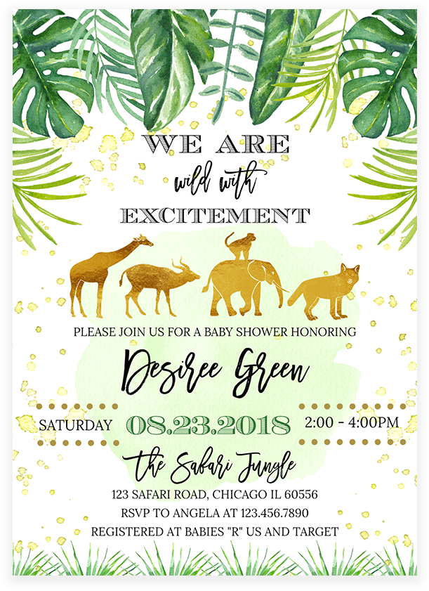 Gold Safari Animals Baby Shower Invitation Printable - Gold Safari Animals (819x1024), Png Download