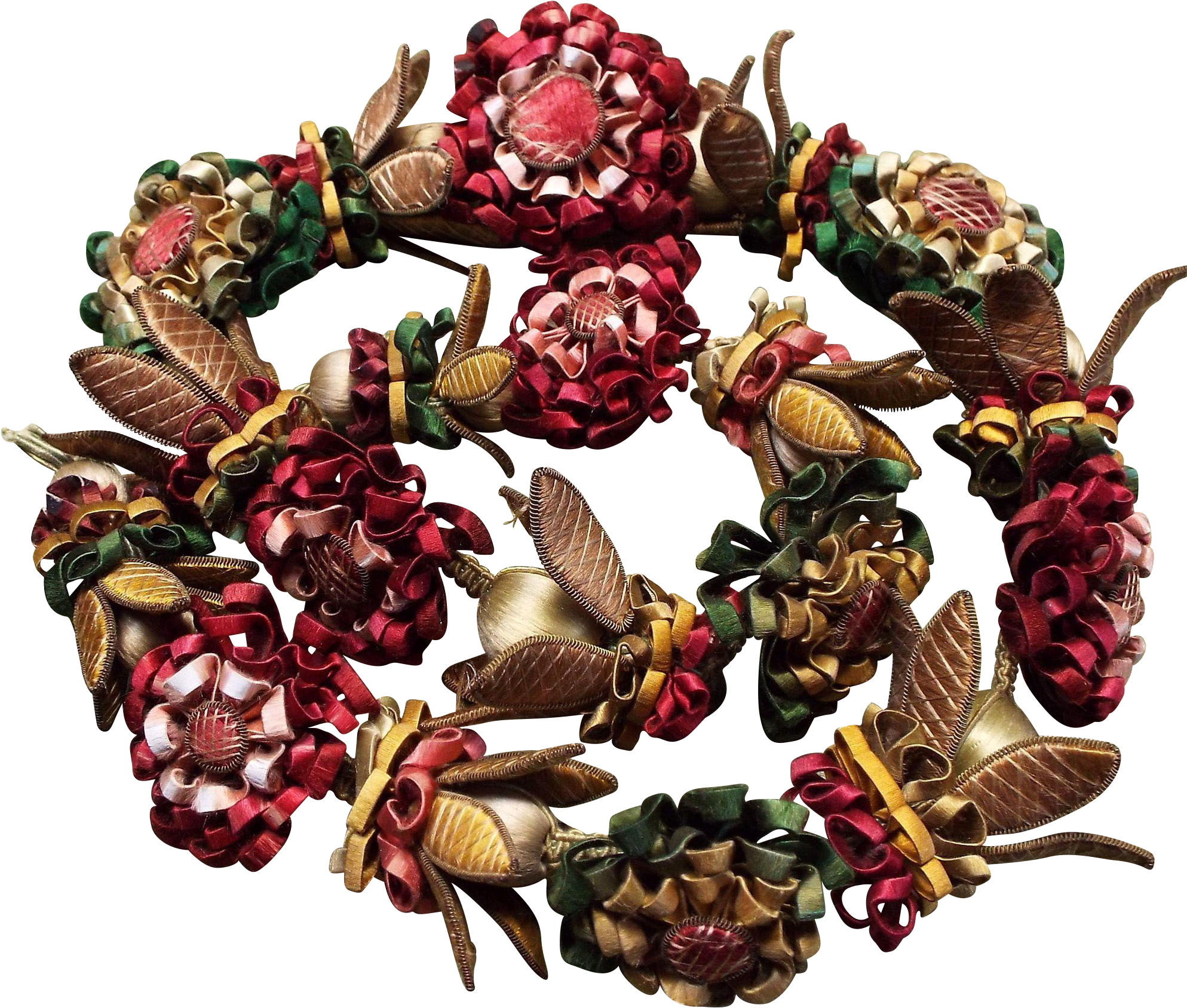 Antique French Wired Lyon Silk Flower Garland Passementerie - Illustration (1986x1986), Png Download