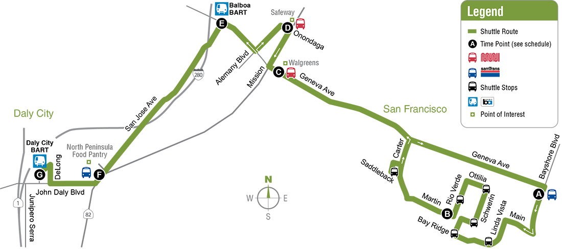 Daly City Bus Map (1100x488), Png Download