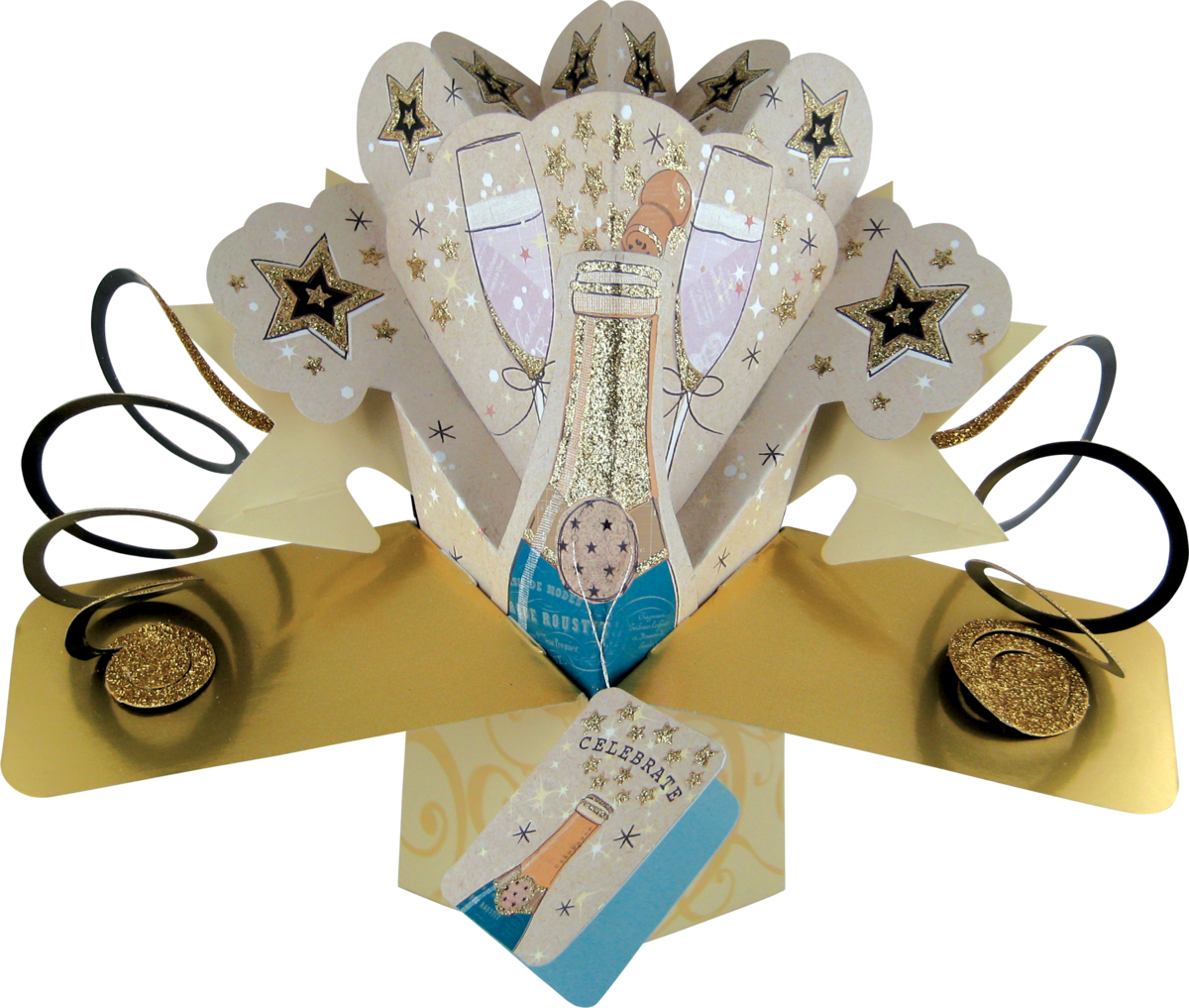Champagne Pop-up Card - Champagne Pop Up Card (1200x1017), Png Download