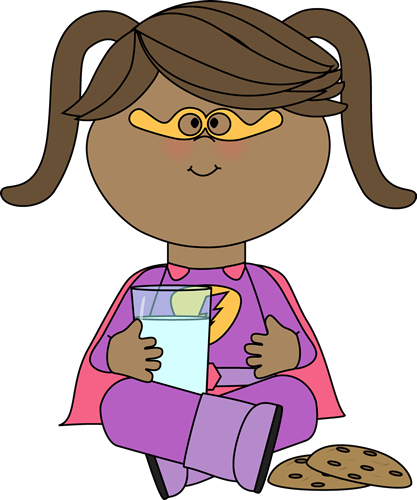 Girl Superhero With Cookies And Milk Clip Art - Girl Drinking Milk Clipart (417x500), Png Download