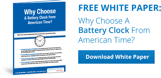 Why Choose A Battery Clock From American Time White - Clock (585x275), Png Download