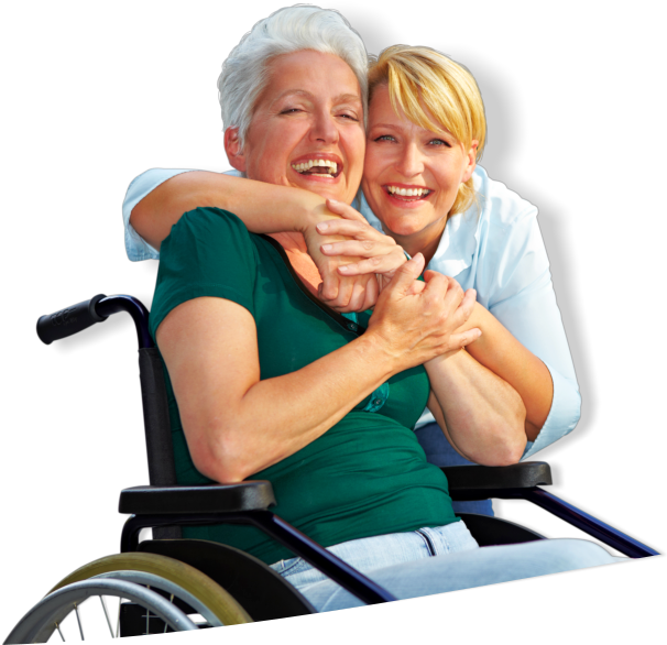 A Caregiver Hugging An Elderly Sitting On A Wheelchair - Home Care (700x600), Png Download
