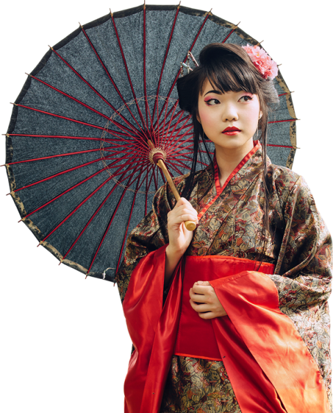 Best Geisha Kimono Png - Girl Holding Japanese Umbrella (480x595), Png Download