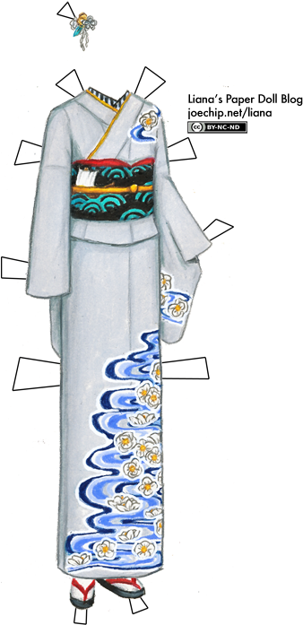 Black And White Kimono - Draw Kimono Pattern (353x708), Png Download