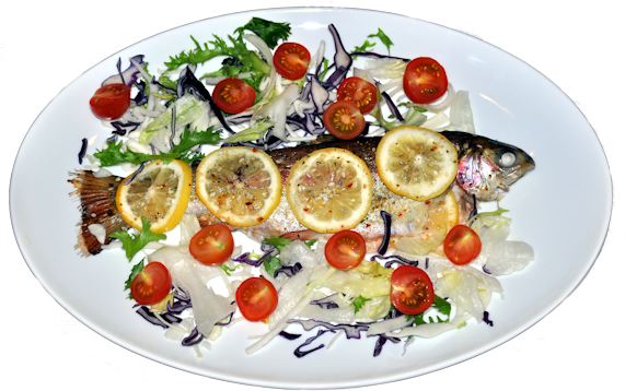 Roasted Rainbow Trout - Rainbow Trout (570x367), Png Download