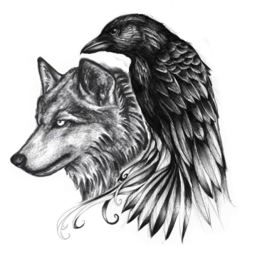 Eagle And Wolf Tattoos Png Png Images - Wolf Raven Tattoo (400x377), Png Download