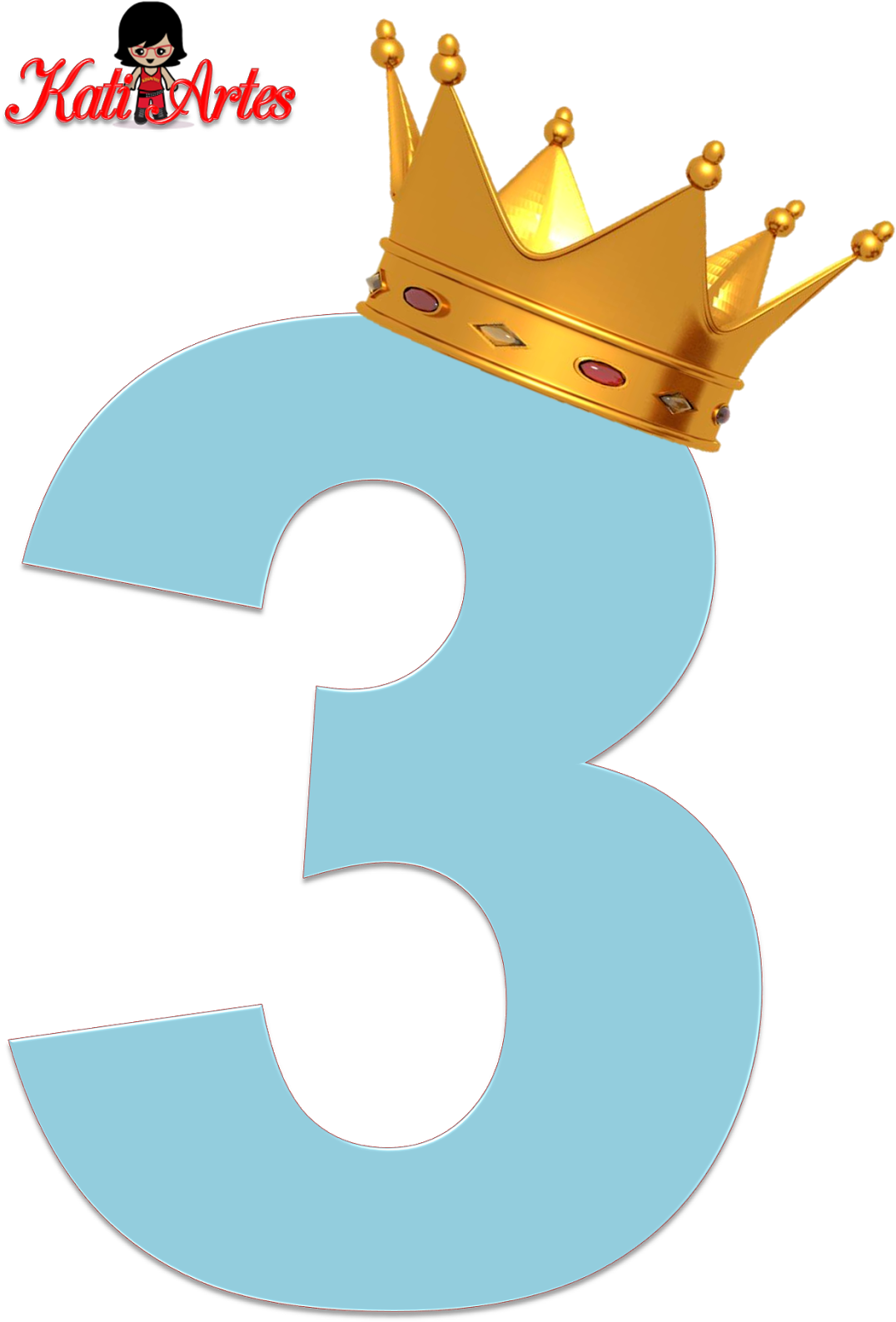 Alfabeto De Números Azul Claro Con Coronas - Numero 3 Princesa Sofia (1098x1600), Png Download