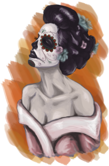 Sugar Skull Geisha - Calavera (674x518), Png Download