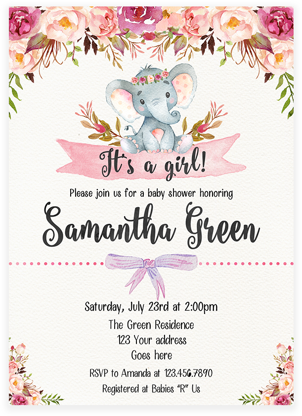 Elephant Floral Boho Baby Shower Invitation Printable - Make Baby A Headband (819x1024), Png Download