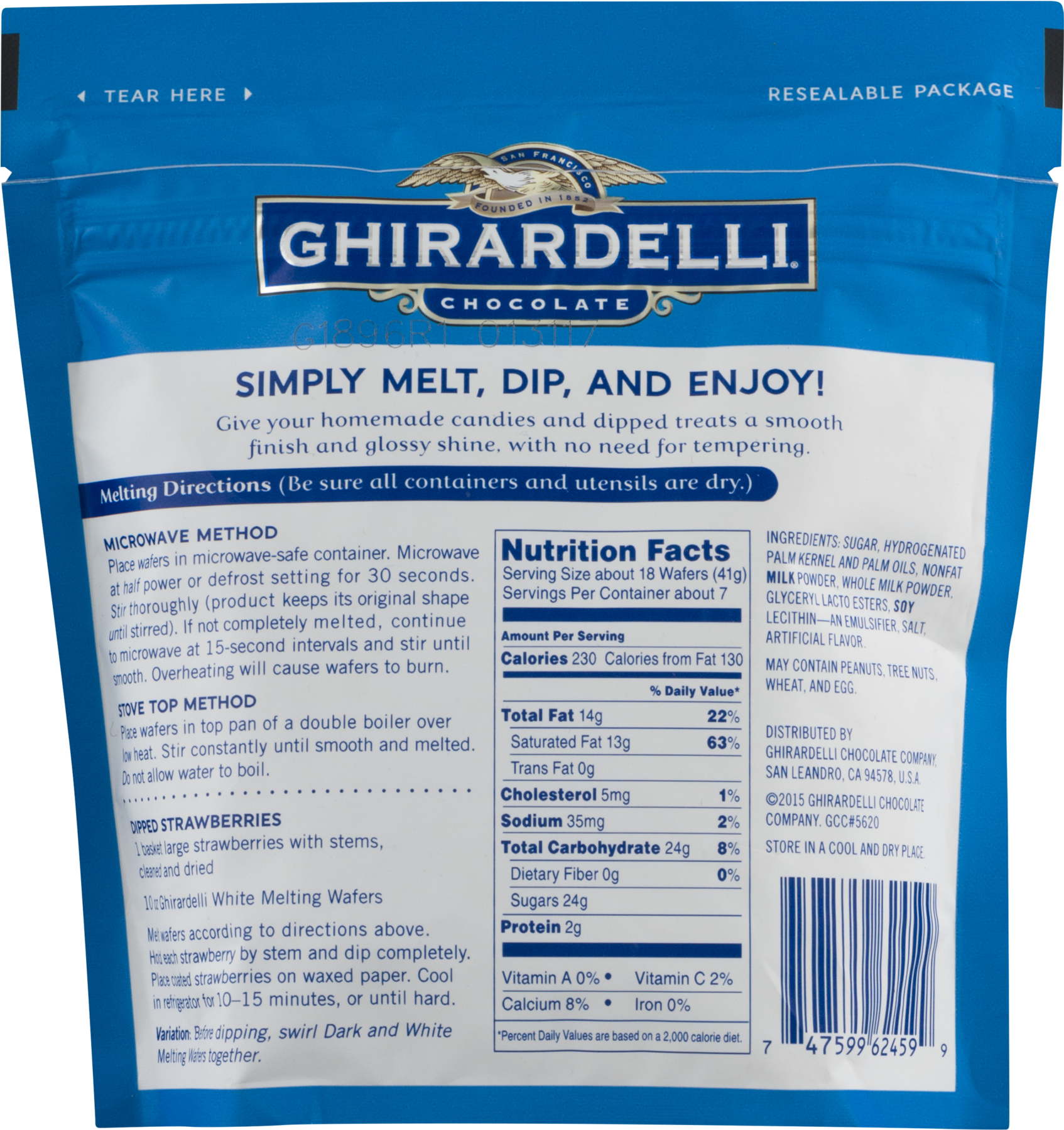 Ghirardelli Chocolate White Chocolate Melting Wafers - Ghirardelli Dark Chocolate Wafers Nutrition (1800x1800), Png Download