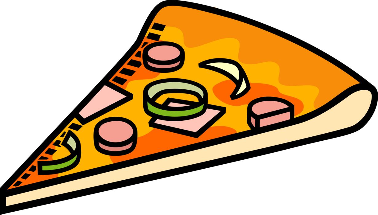 Vector Illustration Of Flatbread Pizza Topped With - Pizza Slice Clip Art No Background (1229x700), Png Download