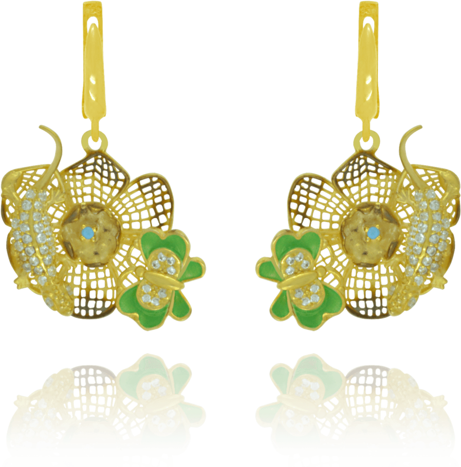 Golden Filigree Flower Earrings - Earring (1024x1024), Png Download