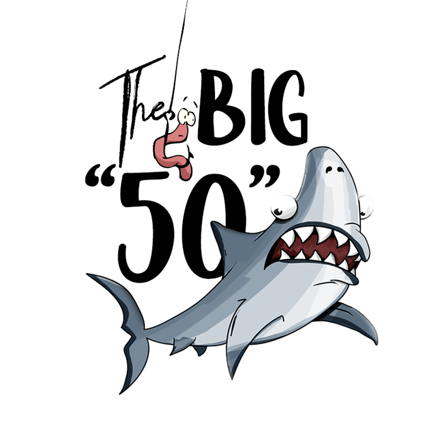 50th Birthday 2 Inch Circles The Big 50 Fishing Birthday - Shark (900x900), Png Download