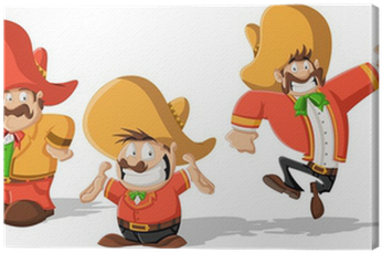 Three Cartoon Mexican Mariachis With Sombrero Canvas - Dibujos Mexicanos Para Pared (400x400), Png Download