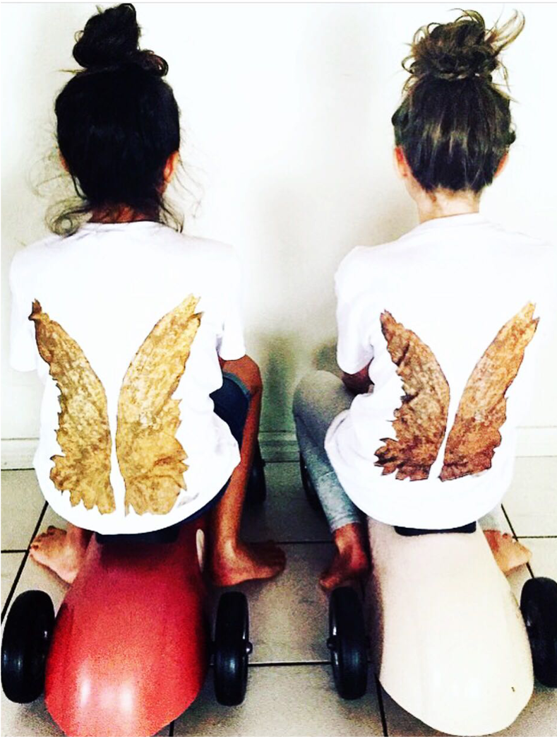 Gold Angel Wings Tee In White - Gold (1000x1042), Png Download