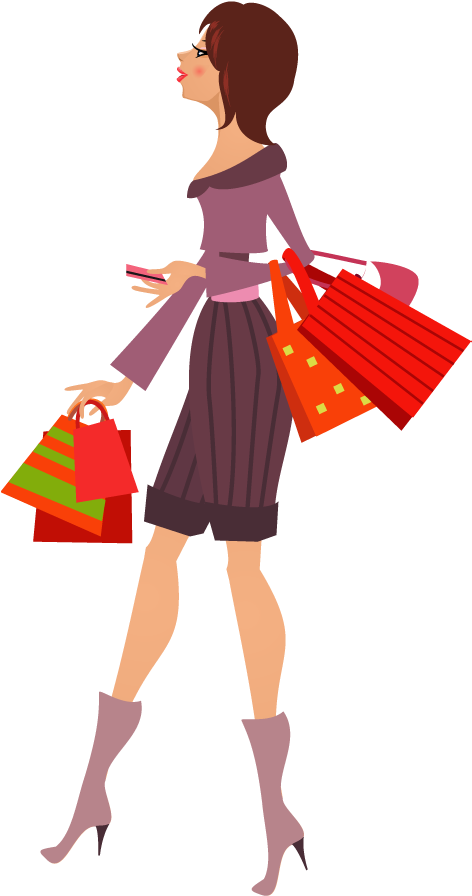 Bag Clipart Fashion Shopping - Girl Shopping Clipart Png (480x900), Png Download