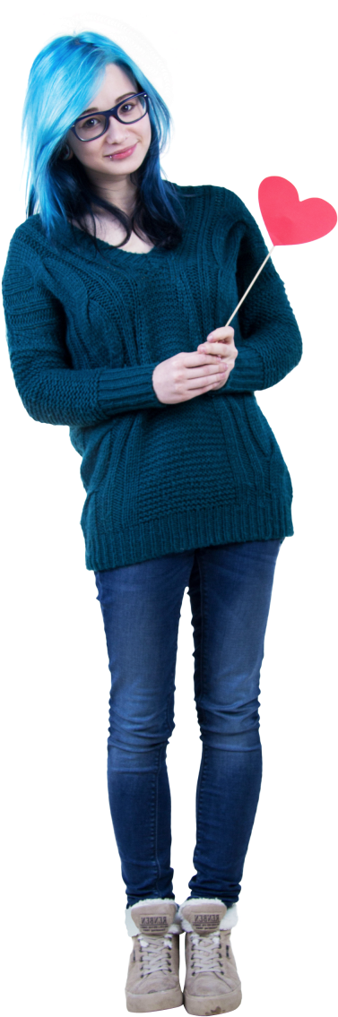 Young Happy Woman Hold Heart Png Image - Sweater (500x1159), Png Download