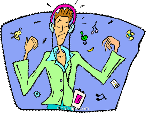 Listening To Walkman Royalty Free Vector Clip Art Illustration (480x371), Png Download