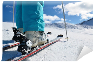 Woman's Legs In Ski Boots, Standing On Skis Wall Mural - Snow Ski Boots (400x400), Png Download